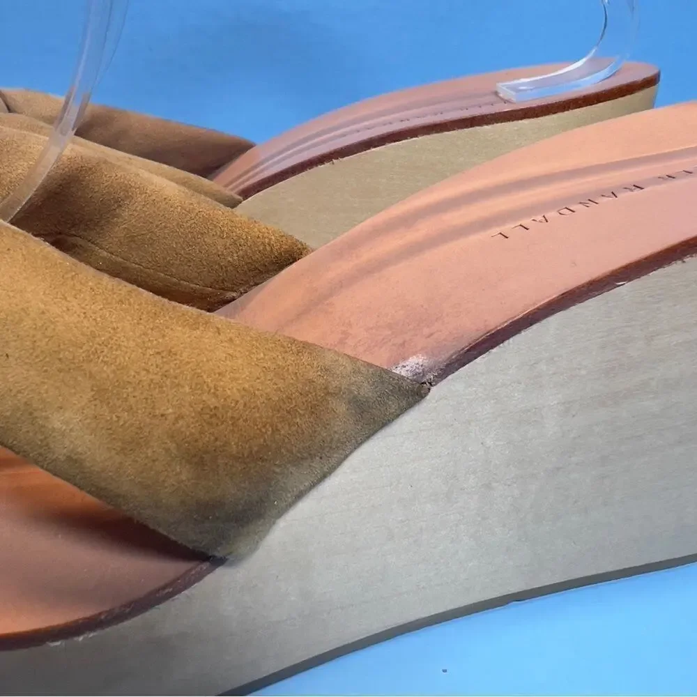 Loeffler‎ Randall Taylor Platform Wedge Heel Sandals in Sienna Tan Suede 11